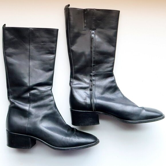 Bandolino Calabash Black Leather Half Calf Block Heel Boots Size 10 - Picture 2 of 15